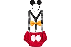 FYMNSI Baby Boys Birthday Cake Smash Costume Y-Back Suspender Bloomers Bow Tie Headband Photo Props 4pcs Outfits