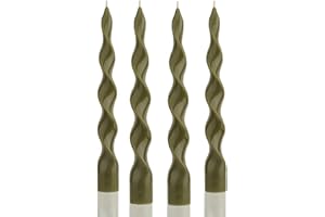 MAITREYA Olive Spiral Taper Candle Soy Wax Unscented Candles Sticks,Elegant Design for Home Decoration Weddings Parties,9.8inch,4pcs,Olive-E