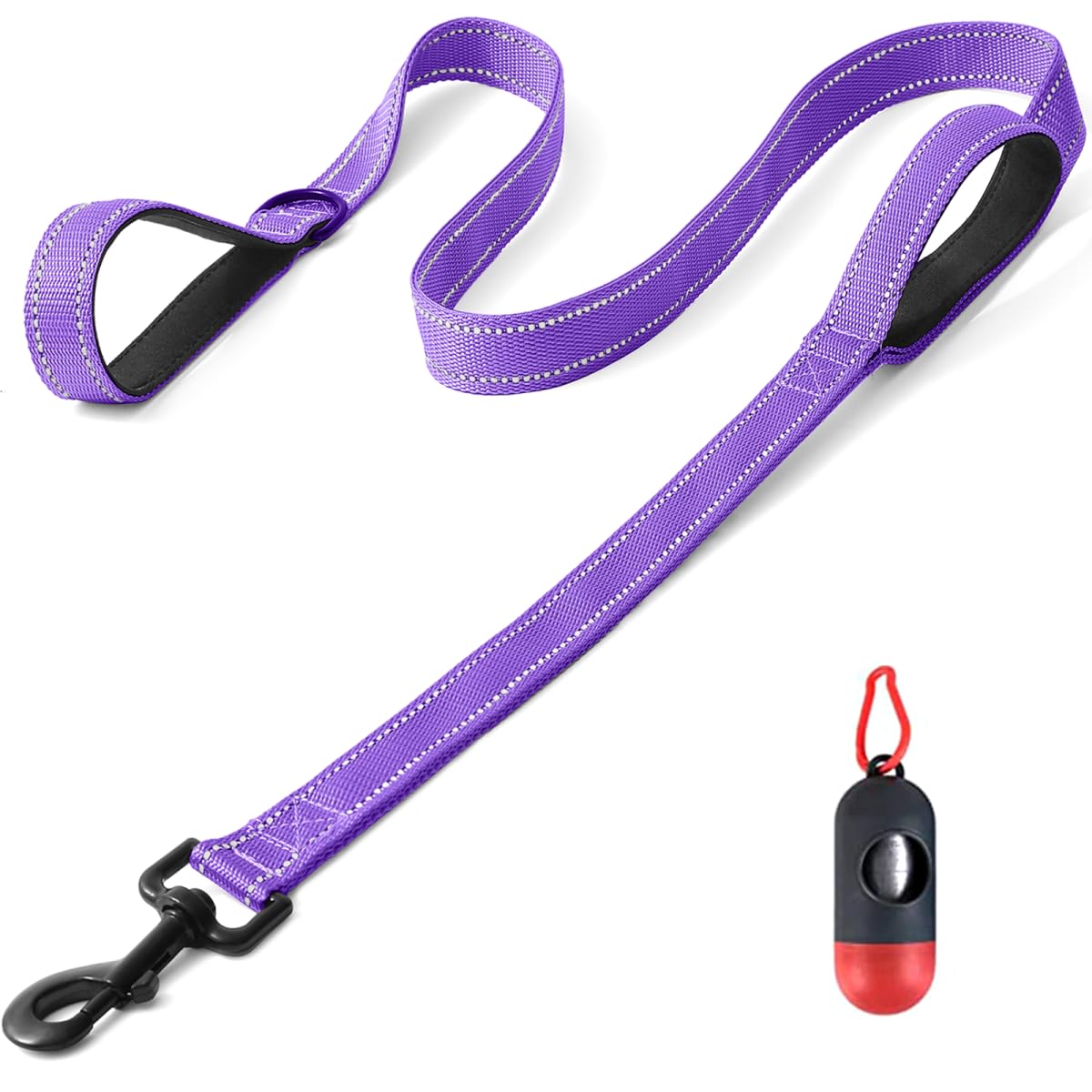 Belababy Dog Training Leads with Soft Padded Handles, 1.5M Basic Dog Leashes with Trash Bag Storage Box, Reflective Heavy Duty Nylon Dog Leads for Small Medium Large Dogs