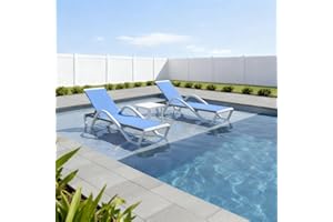 PURPLE LEAF Patio Chaise Lounge Chair Set of 3 Outside Aluminum Plastic Stackable Tanning Chairs with Armrests and Side Table for Pool Sunbathing Beach Deck Outdoor Lounger, Royal Blue