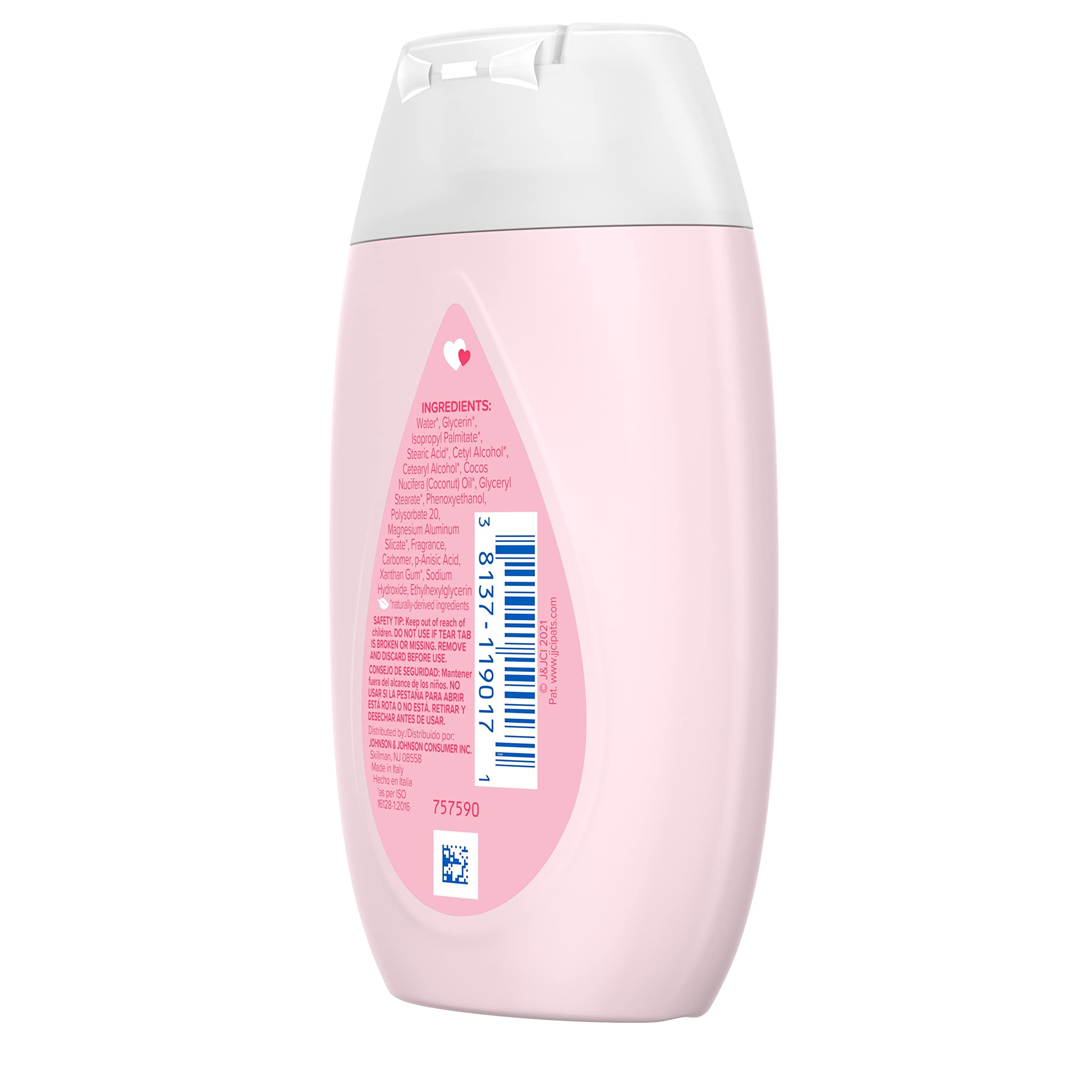 Johnson's Moisturizing Mild Pink Baby Lotion with Coconut Oil for Delicate Baby Skin, Dye-Free, Hypoallergenic & Dermatologist-Tested, Baby Skin Care, 3.4 fl. oz