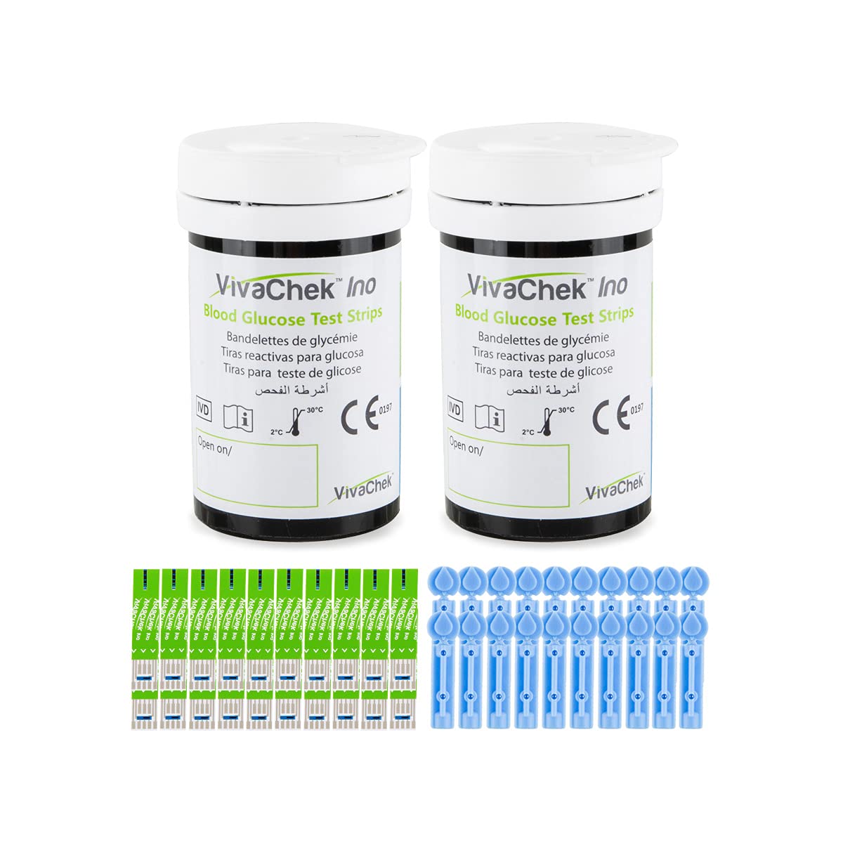 Diabetes Test Strips Blood Glucose Test Strips x 100 & Diabetes Lancets x 100, No Coding Blood Sugar Test Strips for UK Diabetics in mmol/L (VivaChek Ino Series)