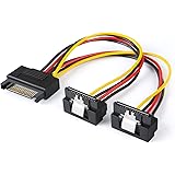 SATA Power Cable, CableCreation [2-Pack] 6-Inch SATA 15 Pin Male to 2xSATA 15 Pin Down Angle Female Power Splitter Cable
