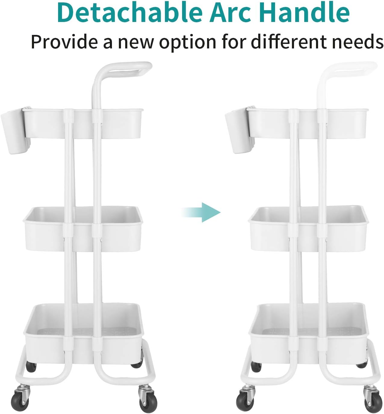 alvorog 3-Tier Rolling Utility Cart Storage Shelves Multifunction Storage Trolley Service Cart with Mesh Basket Handles and Wheels Easy Assembly for Bathroom, Kitchen, Office (White) : Office Products