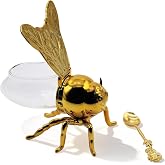 Rvluw Bee Shaped Honey Jar, Decorative Honey Pot Container with Spoon | Decorative Bee-Shaped Honey Jar, Cute Bee Figurine Syrup Dispenser for Kitchen Home