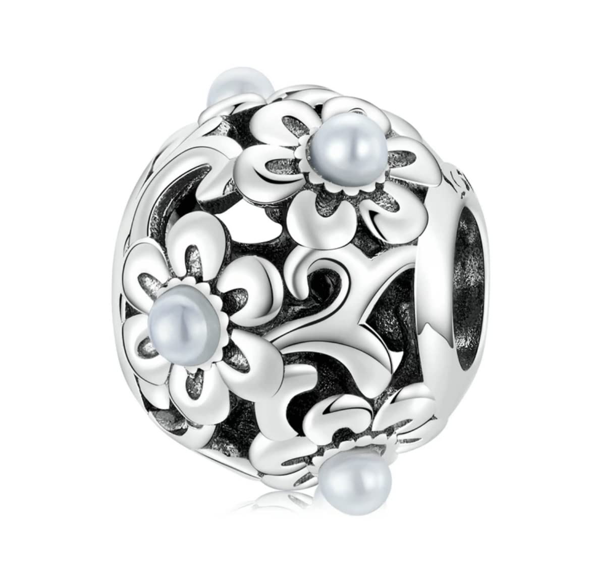FeatherWish Flower Daisy Orchid Rose Retro Bead Charm Sterling Silver 925 Fits And Compatible With Pandora Bracelets Gift For Friend Wife Daughter Birthday Sister Family (Vintage Daisy)