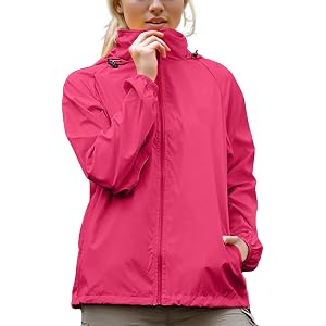 Lazduis Women Rain Jacket with Hood Waterproof Lightweight Windbreaker Zip Up Raincoat Outdoor Travel Coat with Pockets