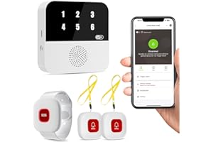 PILSAMAS WiFi Caregiver Pager Smart Call System - Display Caller ID & App Alerts, No Monthly Fee, IP65 Waterproof Wristband + 2 Call Buttons, Emergency Alert Button for Elderly at Home & Nursing Care