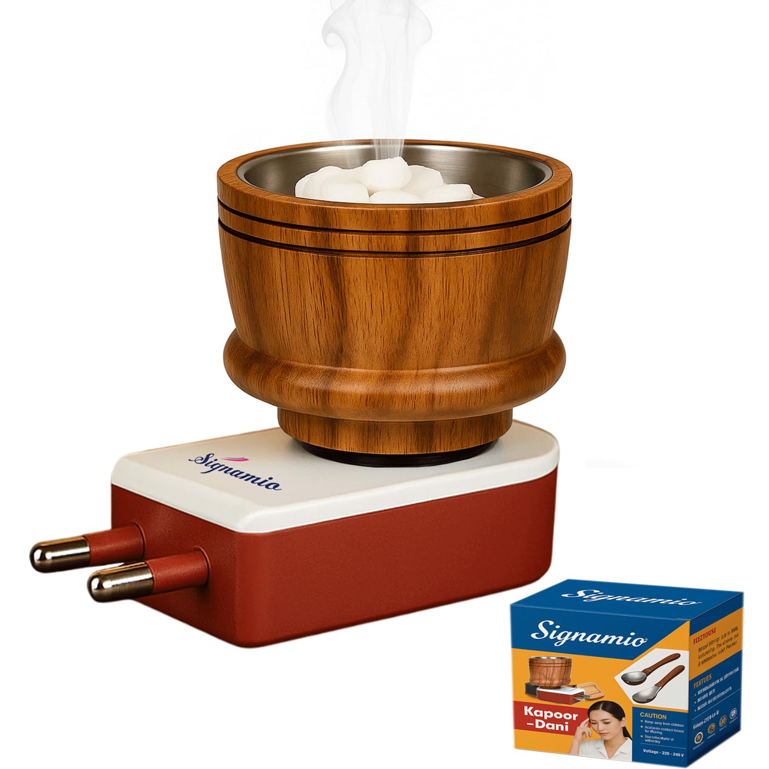 Photo 1 of SIGNAMIO® Kapoor Kapur Dani Camphor Karpuram Bakhoor Oud Aroma Oil Diffuser Incense Dhoop Burner Electrical Stand Machine for Home Fragrance Room Freshener -DN-1, Sheesham Wood