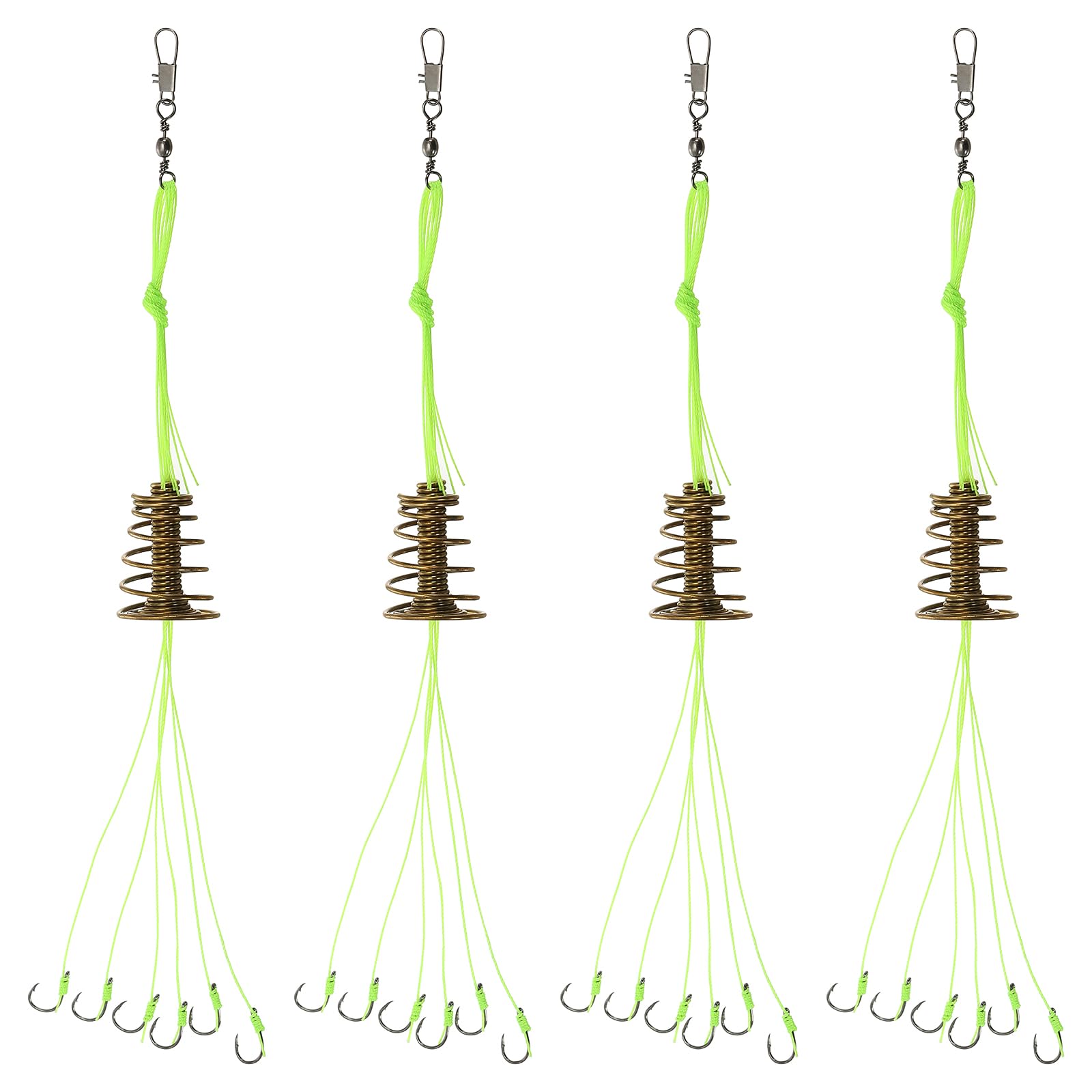 PATIKIL Carp Fishing Baits Hook, 4 Pcs Fishing Lure Hooks Carp Jig Hooks with Drum Type Spring Feeder for Carp Fishing, Fluorescent Green (7#)