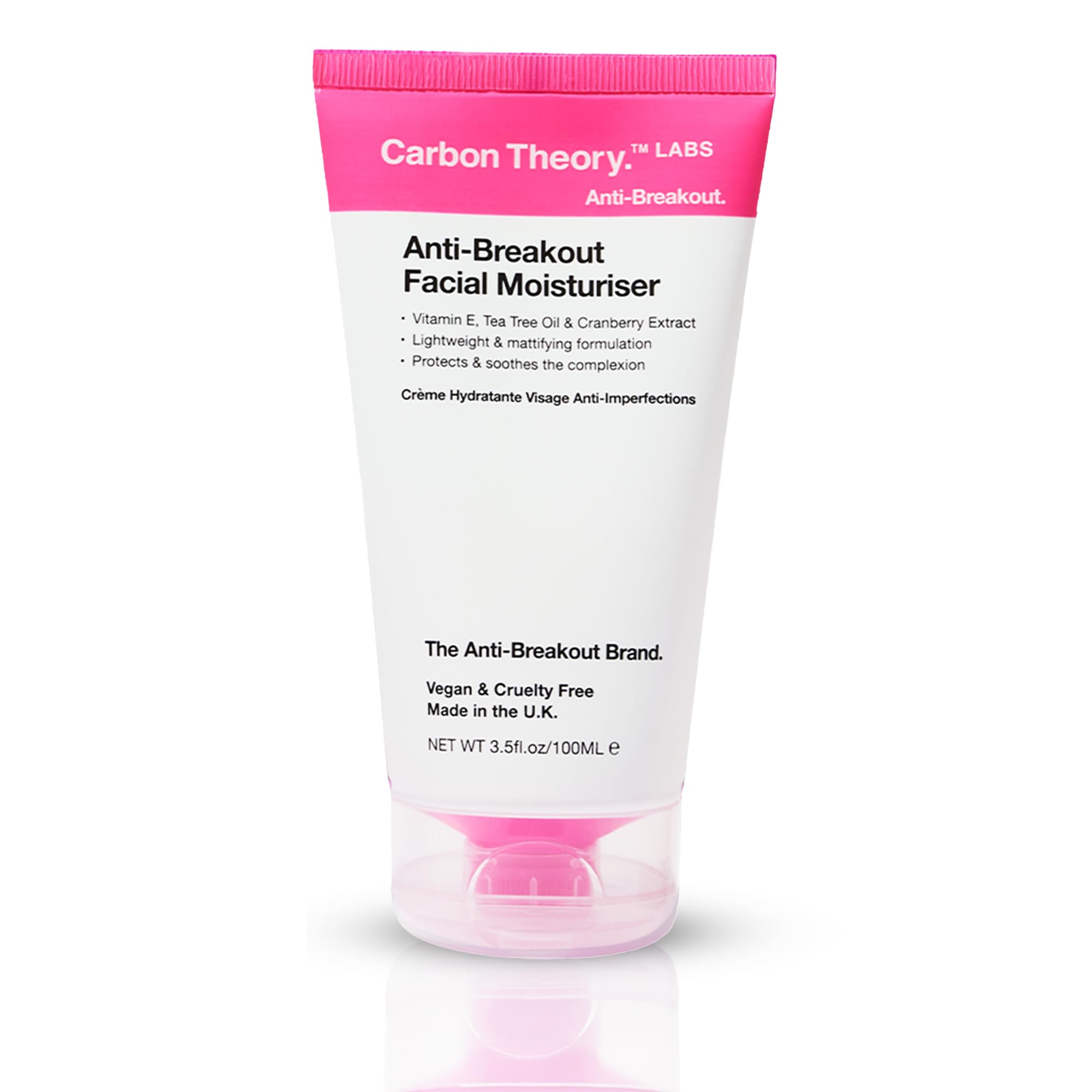 Carbon Theory Anti-Breakout Vitamin E and Cranberry Extract Facial Moisturiser for Oily Skin, Mattifying, Lightweight Formula with No Greasy Residue, Hydrates and Protects the Skin 100ml