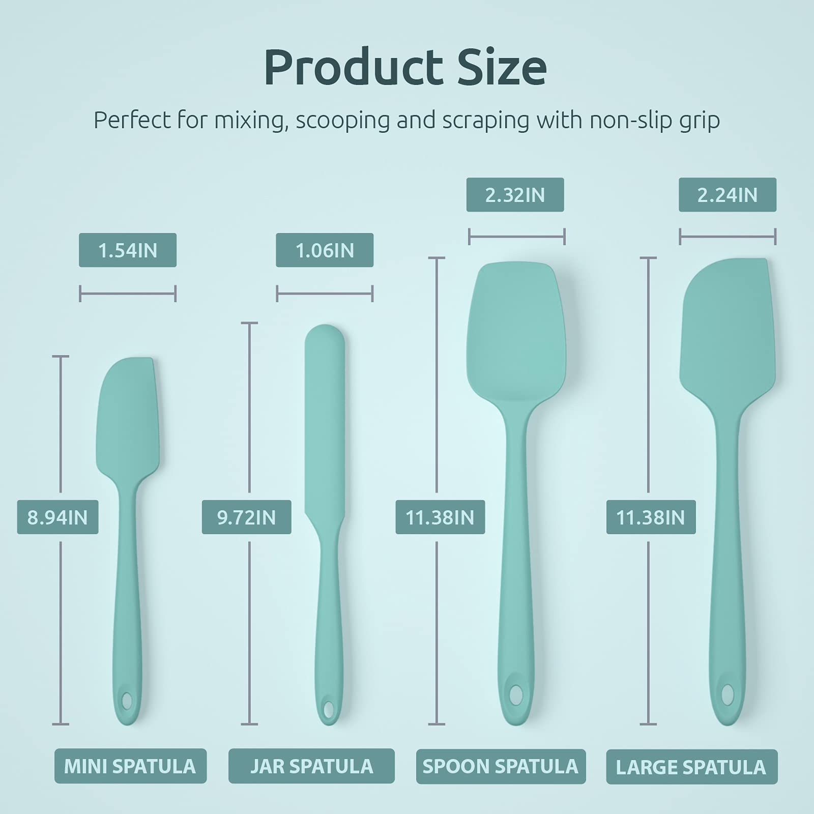 U-Tasteシリコンスパチュラセット、耐熱性315.6℃（ティール）
