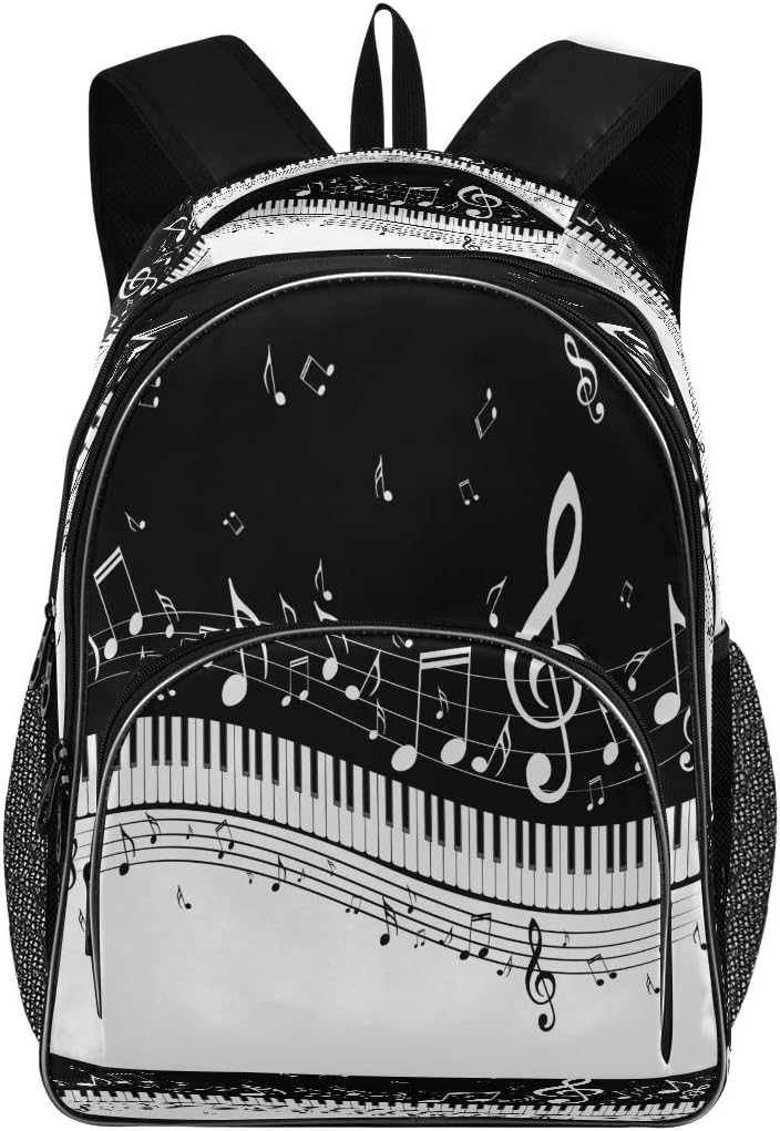 High School Backpack for Women Black Music Piano Notes Bookbag Laptop Bag Girls Boys