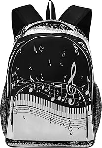 High School Backpack for Women Black Music Piano Notes Bookbag Laptop Bag Girls Boys
