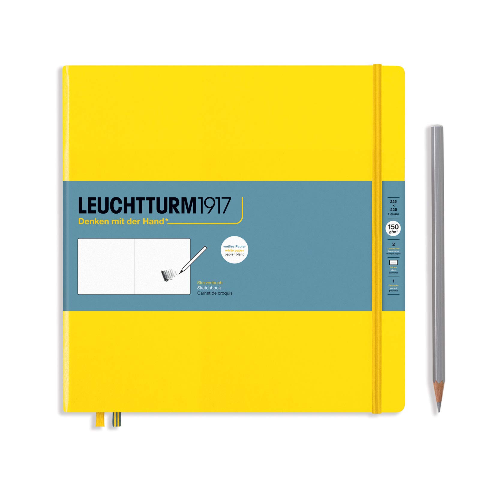 LEUCHTTURM1917 362360 Sketchbook Square (225 x 225 mm), Hardcover, 112 Pages (150 g/sqm), Plain, Lemon