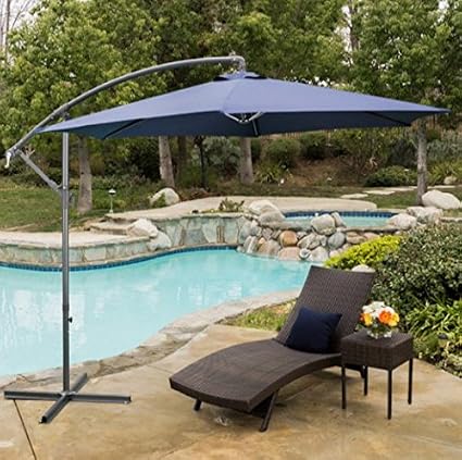 Amazon Com Patio Furniture 10 Cantilever Umbrella Color Navy Blue Waterproof Fabric Garden Outdoor