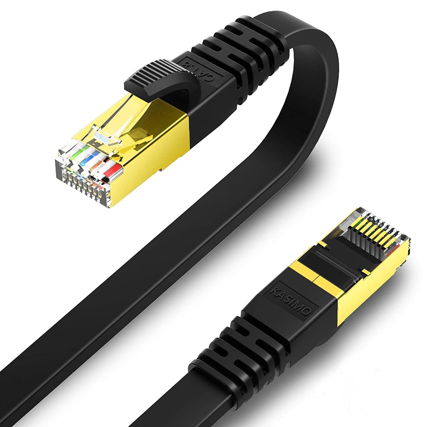 KASIMO Cat 8 Flat Ethernet Cable 2M 2Pack Cat8 Internet LAN Cable 40Gbps 2000MHz High Speed Network Patch Cable SSTP Ethernet Cord with RJ45 Connector for Router Modem Switch Gaming Xbox