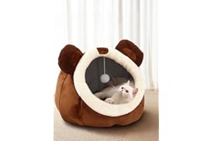 Lcybem Cat Beds for Indoor Cats - Cat Bed Cave with Removable Washable Cushioned Pillow, Soft Plush Premium Cotton No Deformation Pet Bed, Roomy Bear cat House Design, Multiple Sizes-L