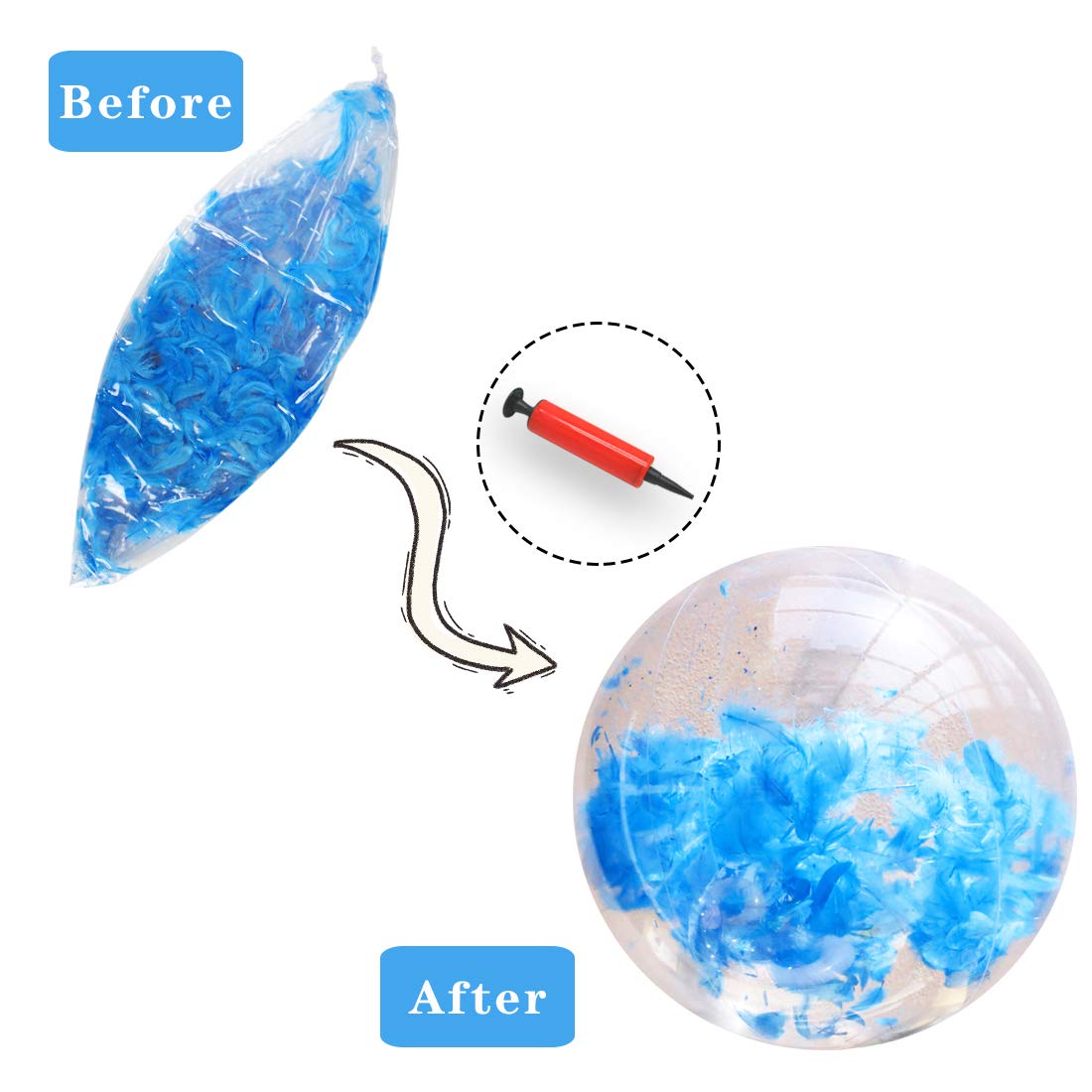 KOMIWOO Inflatable Beach Ball-Glitter Beach Balls Kids, Filled with Feathers Pool Toys for Summer Party Favors (2packs,24 inch) (Blue)