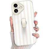KANGHAR Compatible with iPhone 17 Case 2025, Silicone Stripes Cute Pattern, Wristband Kickstand Camera Protection Soft Slim Cover for Girls Women -White