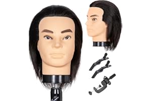 Eumos Mannequin Head, Male Mannequin Head with 100% Human Hair 12'' Barber Mannequin Head Hairdresser Manikin Training Head for Hair Practice Cutting Styling(Black)