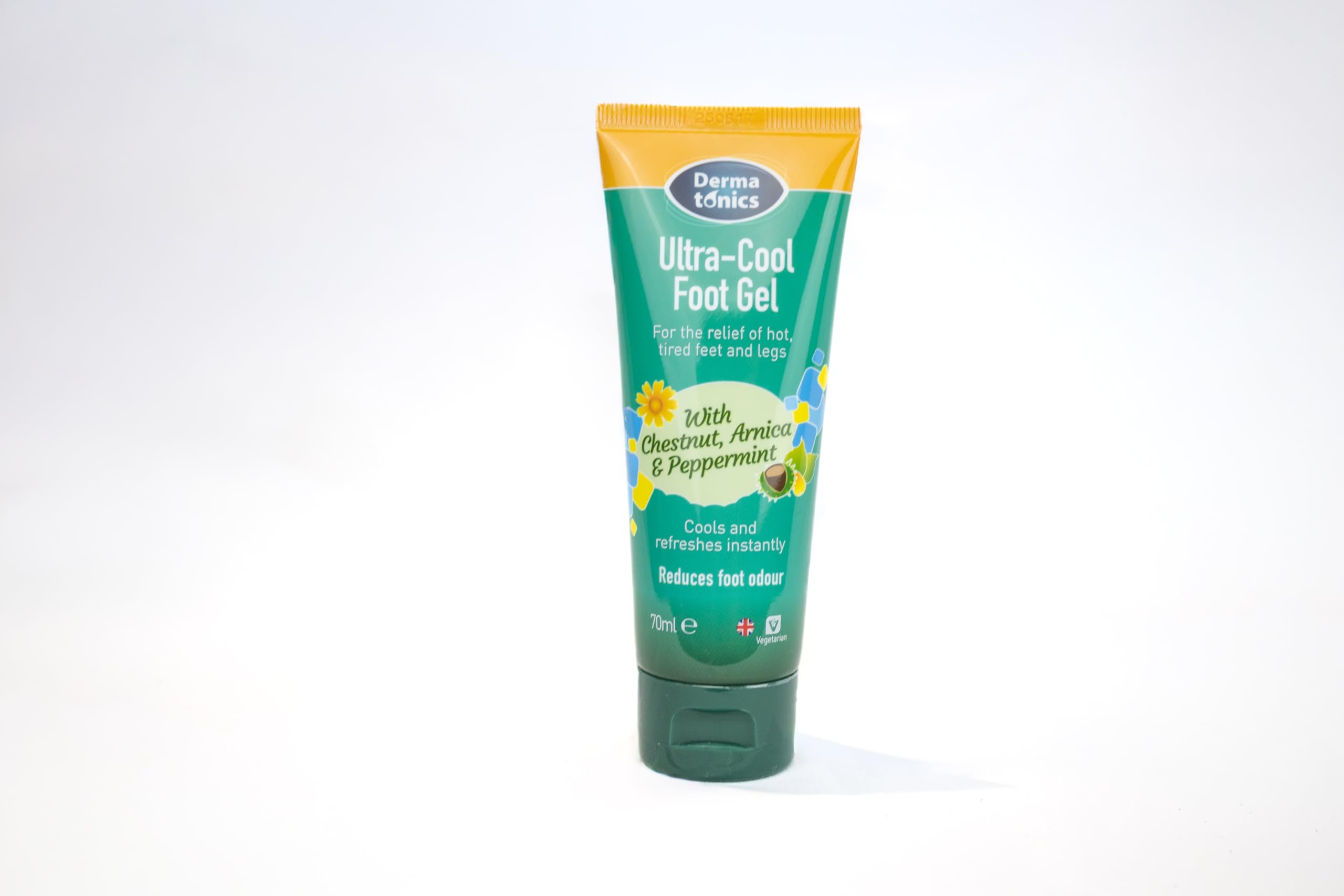 Dermatonics Ultra Cool Foot Gel | For the Relief of Hot, Tired & Heavy Feet & Legs | Suitable for Diabetics & Vegetarians | With Chestnut, Arnica, Peppermint & Manuka Honey | 70ml