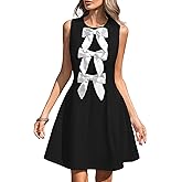YEXPINE Women's Bow Front Mini Dress Sleeveless Crewneck Cute Cocktail Party Dress for Birthday Valentine's Day