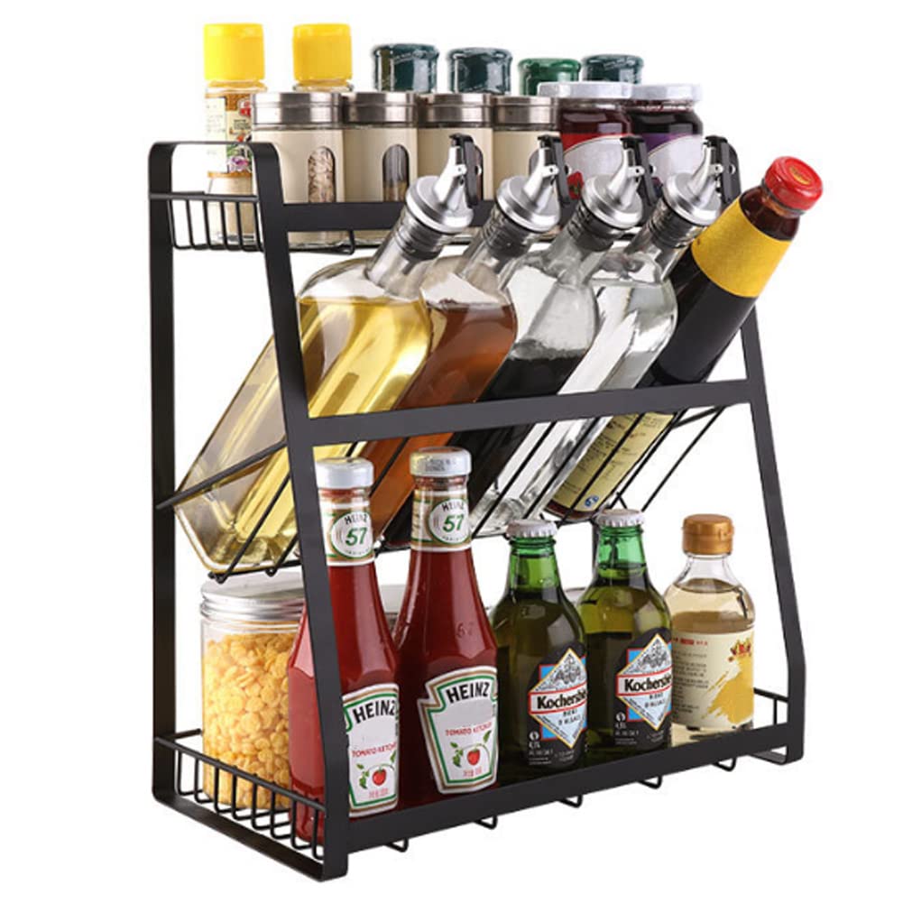 BTGGG 3 Tier Spice Rack Free Standing Kitchen Spice Organiser and Storage Modern Countertop Seasoning Organizer Space and Bottle Rack Holder-A