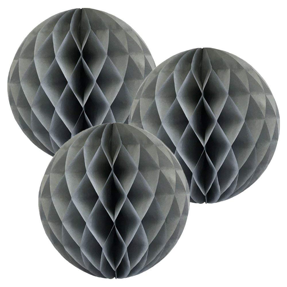 Paper Honeycomb Balls (Pack of 3) Christmas Tree Decorations Birthday Wedding Baby Shower (4" (10cm), Grey)