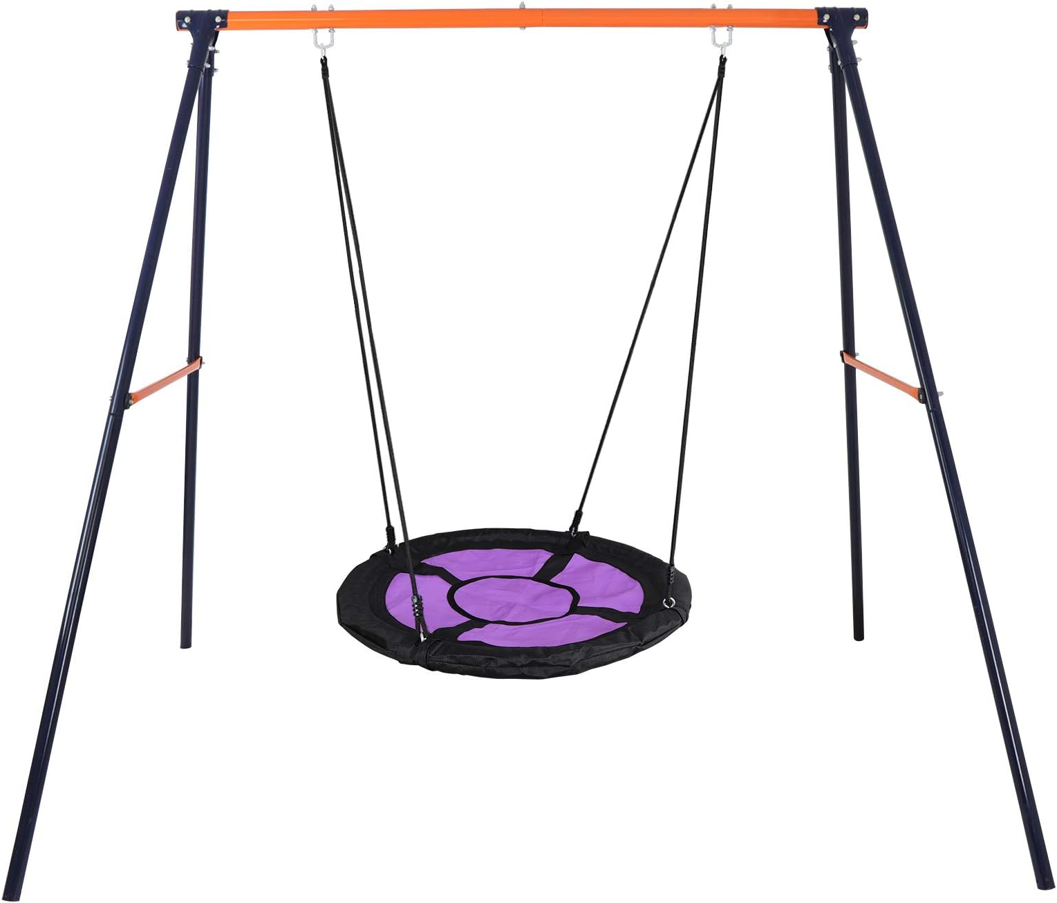 LEMY Outdoor All Steel A-Frame 70.9 Inch Height Large Heavy Duty Swing Stand with 40 Inch Round Saucer Swing Set - 220 LB Weight Capacity Swing Frame + Swing Seat Combo (Purple Swing Seat)