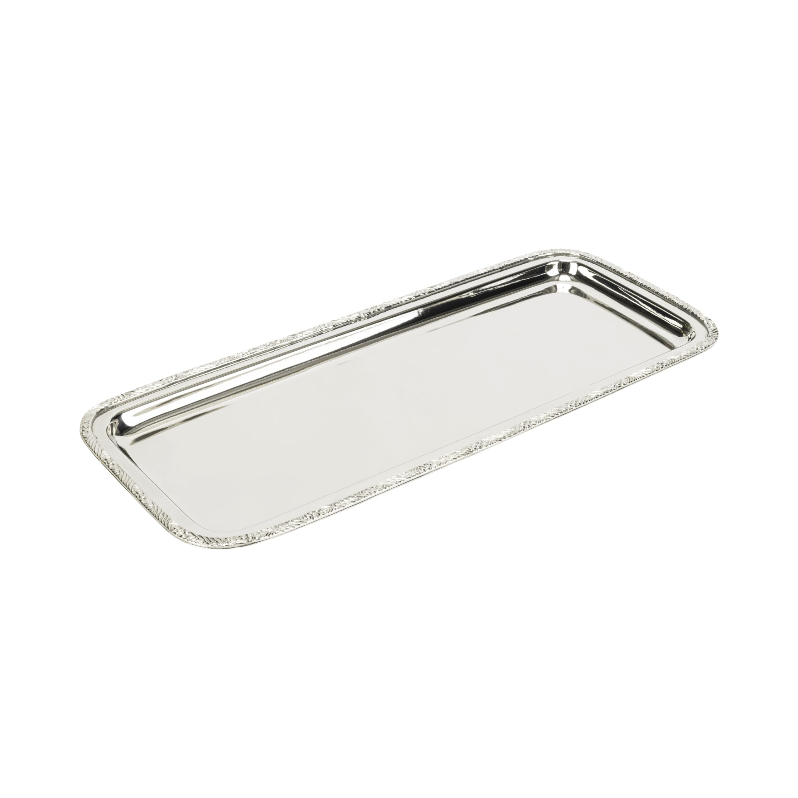 Photo 1 of Elegance Stainless Steel Serving Tray 15"x6" – Elegant Rectangular Design with Decorative Rim for Appetizers, Desserts, and Table Décor