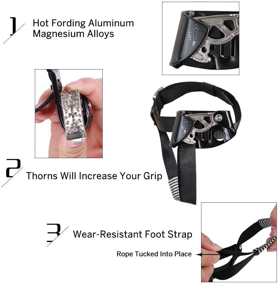 NewDoar Left Foot Ascender Riser Rock Climbing Tree Arborist Mountaineering Rappelling Quick Step Equipment CE Certified Climbing Device for 8~13MM Rope(Left Black) : Sports & Outdoors