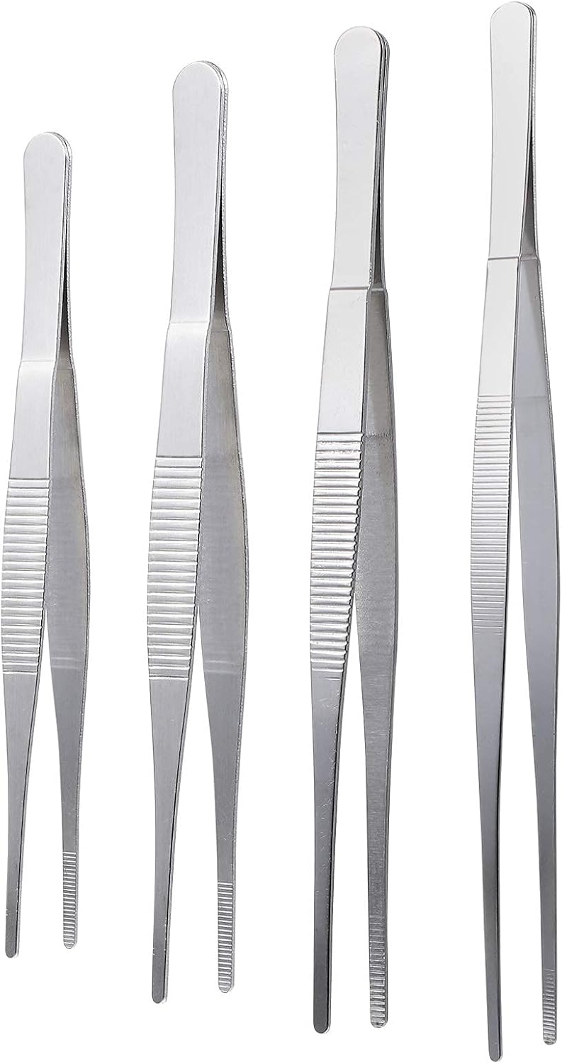 4Pcs Practical Tweezers Stainless Steel Long Straight Tweezers Forceps