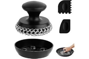 Cast Iron Scrubber Cleaner, Chainmail Scrubber for Cast Iron Pan Skillet, Dish Scouring Pad, 316 Stainless Steel Brush/Scrape