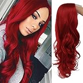 Amnenl Red Lace Front Wigs for Women Long Curly Wavy Middle Part Natural Looking Wig for Party Cosplay Halloween Daily Use