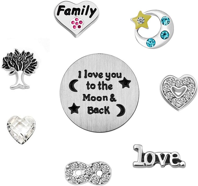Heart Love Mom Sister Nana Daughter Family Floating Charms Beads for Living Memory Glass Locket Necklaces