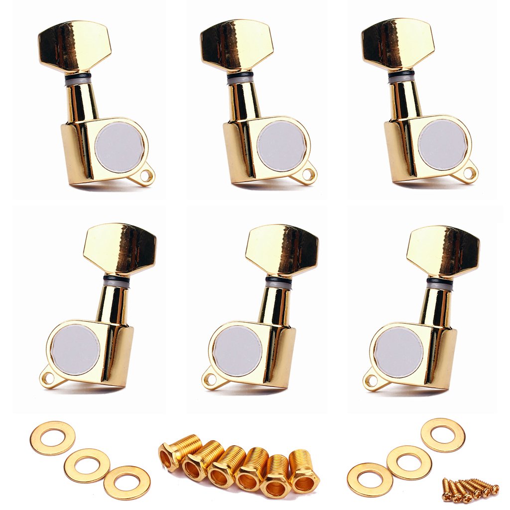 Alnicov 6Pcs Guitar Tuners (3L+ 3R) String Tuning Key Pegs Machine Heads For LP SG Style Electric, Folk Or Acoustic Guitars - Gold