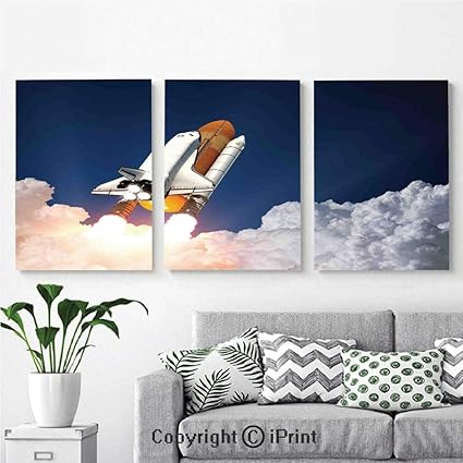 Modern Salon Theme Mural Space Rocket Lifting Through The Clouds