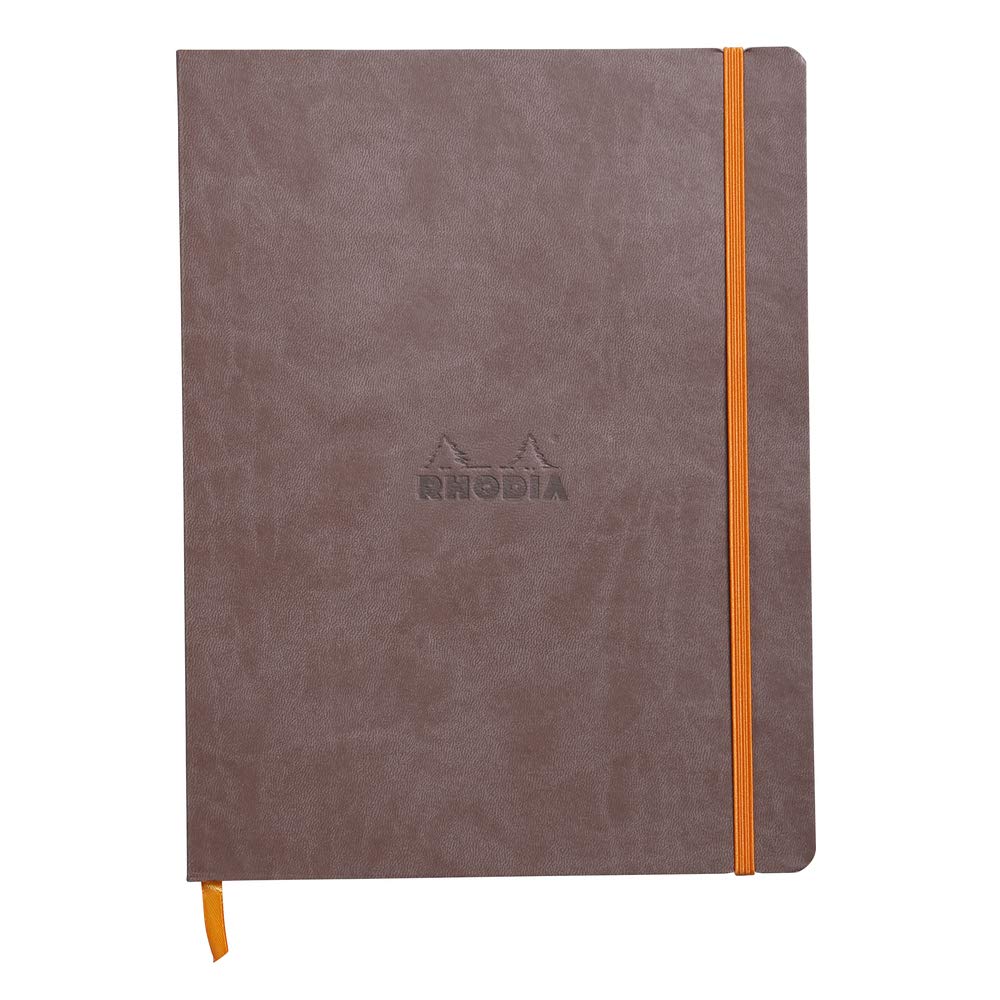 RHODIA 117553C - Chocolate Flexible Notebook - 19x25 cm - Dot Dot - 160 pages - 90g Ivory Clairefontaine Paper - Bookmark, Elastic Closure - Faux Leather Cover - Rhodiarama Collection
