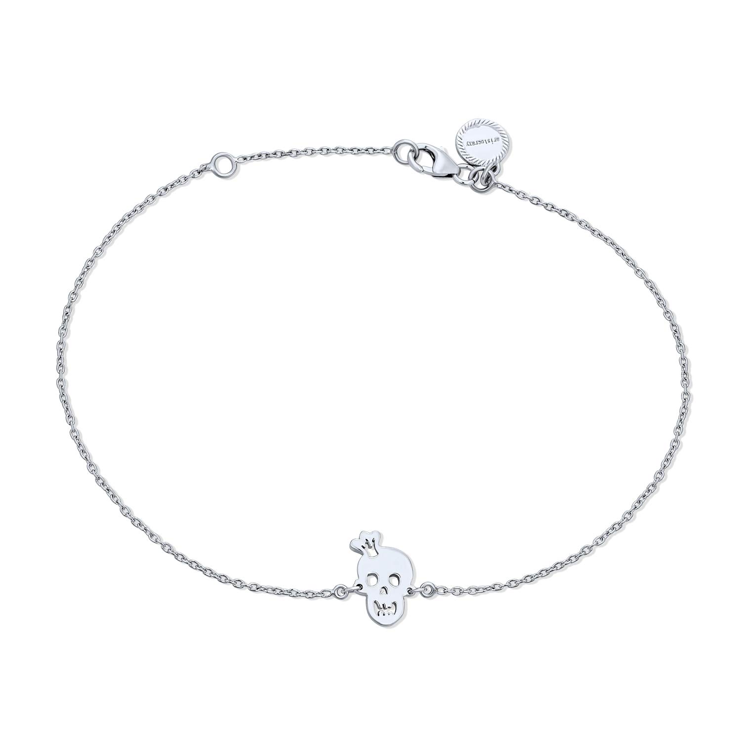 Bling Jewelry Whimsical Ankle Bracelet Heart Eyes Smiling Caribbean Pirate Charm Crown Skull Anklet For Women Teens Hot Wife .925 Sterling Silver Adjustable 9 To 10 Inch