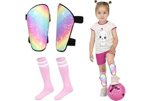 Kids Soccer Shin Guards, JAOBHAHY 4pcs Soccer Shin Pads and Toddler Soccer Socks Set for Girls, EVA Padding Reduces Impact and Injury for Kids Shin Suards Soccer Age 3-5 4-6 5-8