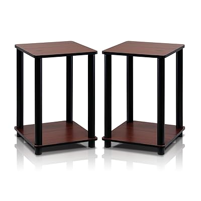 Furinno Turn-N-Tube End Table Corner Shelves, Dark Cherry/Black