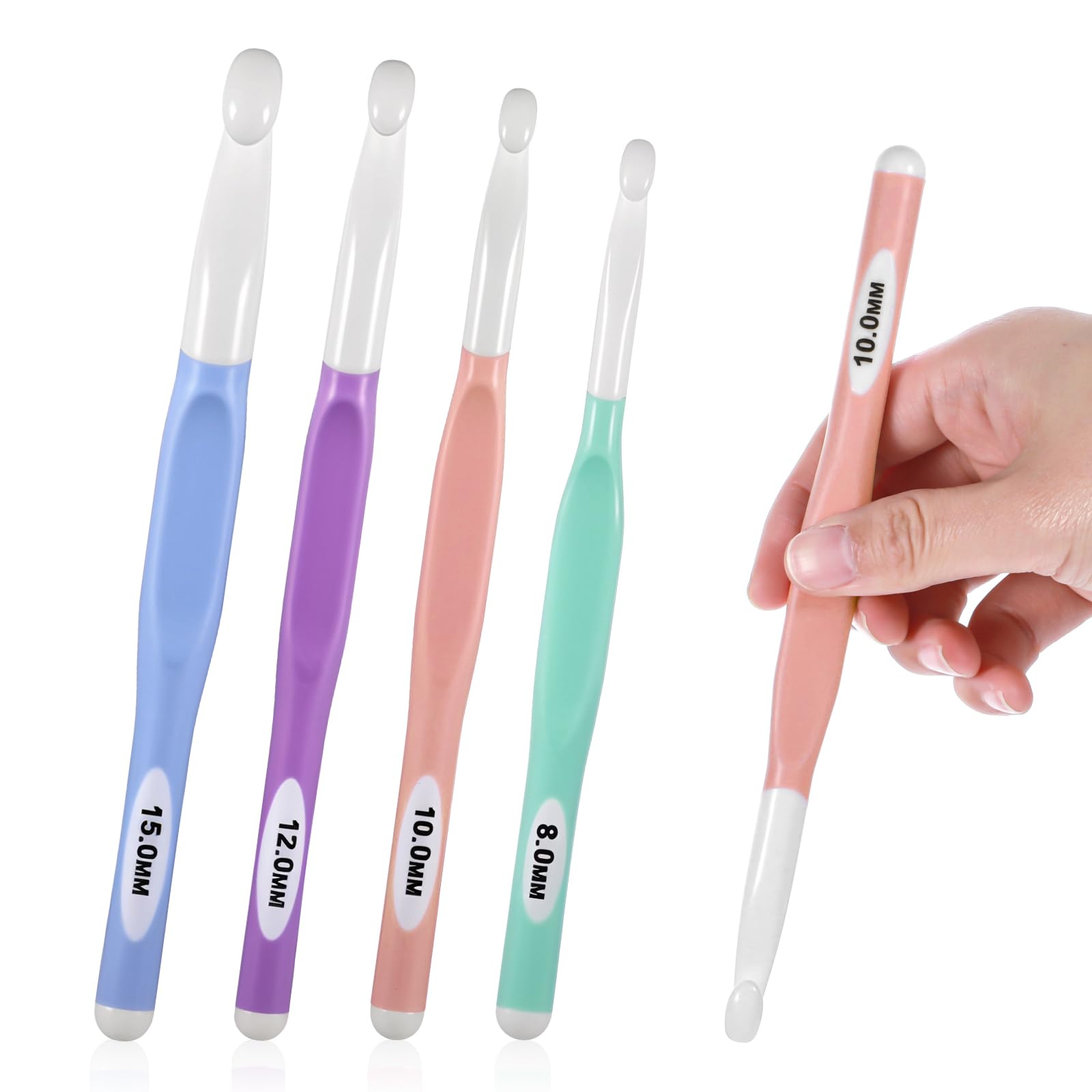 Photo 1 of 4PCS Large Size Crochet with Ergonomiv Handle, Knitting Giant Crochet Hooks, Long Rubber Handle Crochet Hook for Chunky Yarn, Scarf, DIY, Wool Products(8mm, 10mm, 12mm, 15mm)