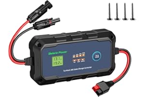 30A Solar Charge Controller 12V 24V, Bateria Power PWM Intelligent Plug and Play Portable Solar Regulator, LCD Display for Solar Panels Compatible with LFP AGM SLD FLA, for RV, Off-Gird (SunRock 30E)