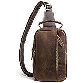 Hebetag Vintage Leather Sling Bag Handbag for Men Women Outdoor Travel Hiking Camping Shoulder Backpack
