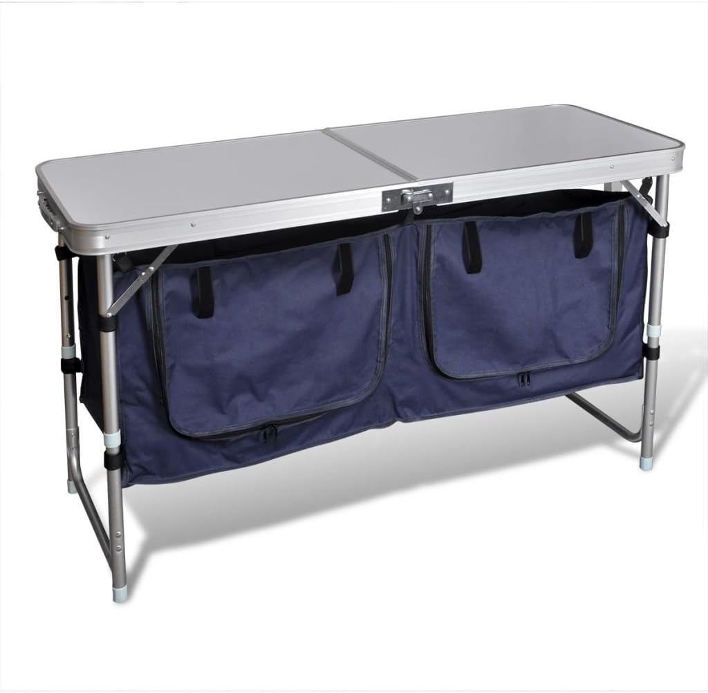 Tidyard Foldable Camping Unit Outdoor Kitchen Stand Large Picnic Kitchen Work Top with Cupboard Storage and Wind Shield Aluminium Frame