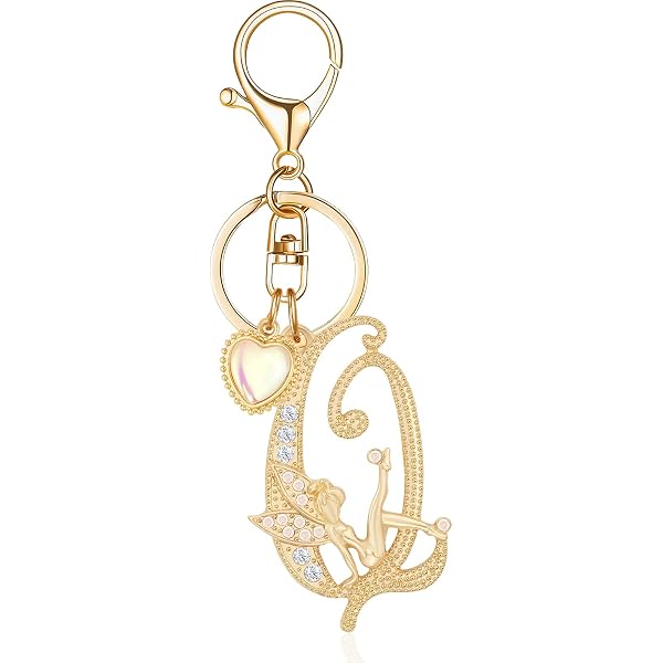 OKAICEN Alphabet Initial Letter Keychain - Gold Plated Crystal, Letter W, For Women & Girls