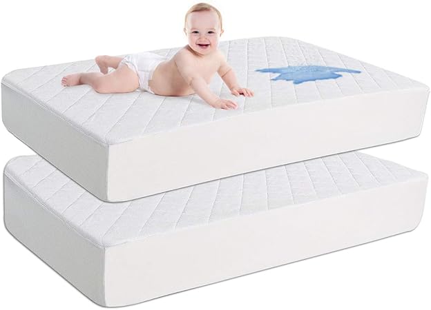 Amazon Co Jp Sinsay ベビーベッドマットレスプロテクター 防水 キルト ソフト 通気性 オーガニック 竹 幼児用マットレスパッド ビニールフリー フィットベビーマットレスカバー 2枚パック ホーム キッチン
