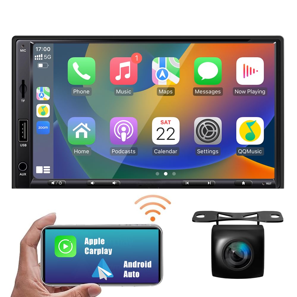 Photo 1 of 2024 Newest Double Din Car Stereo Radio Wireless CarPlay & Wireless Android Auto, 7inch Touchscreen Car Audio Receiver with Bluetooth5.2,Rearview Camera,AM/FM,Mirror Link,USB/AUX/SWC/TF/AUX/DSP