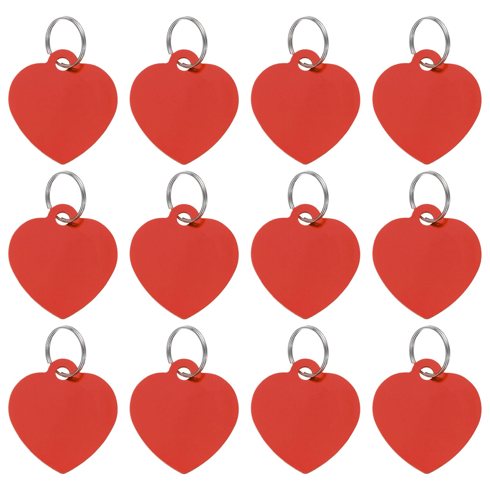 PATIKIL Aluminum Stamping Blanks 1.4 x 1.2 Inch, 12Pcs Heart Shape Metal Engraving Blank Discs Sublimation ID Name Tags Dog Tag with Key Rings for DIY Craft Engraving, Red